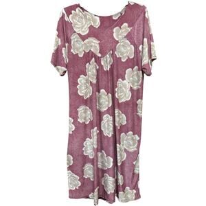 Irene Dress Women Large Pink Brown Floral Short Sleeves Midi Tropical Vacation